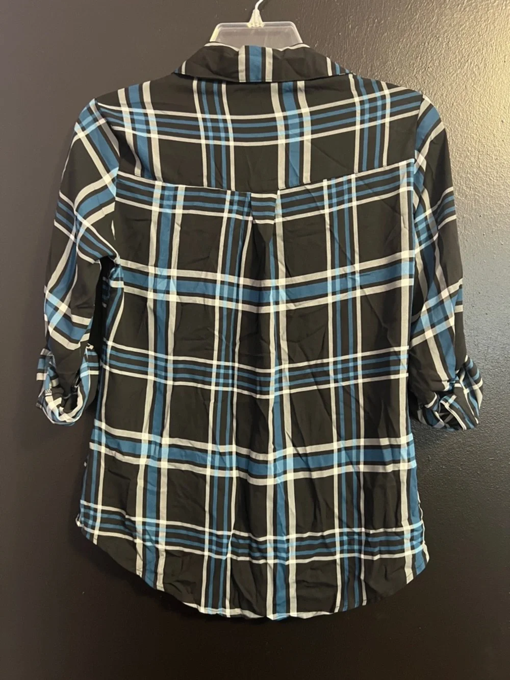 EXPRESS Portofino Plaid Black Button-Down Shirt - Picture 3 of 3
